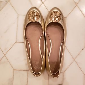 Tory Burch gold flats